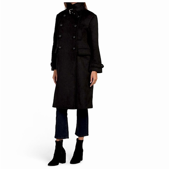 NWT REBECCA MINKOFF Black Wool Blend Double Breasted Coat - Picture 1 of 8